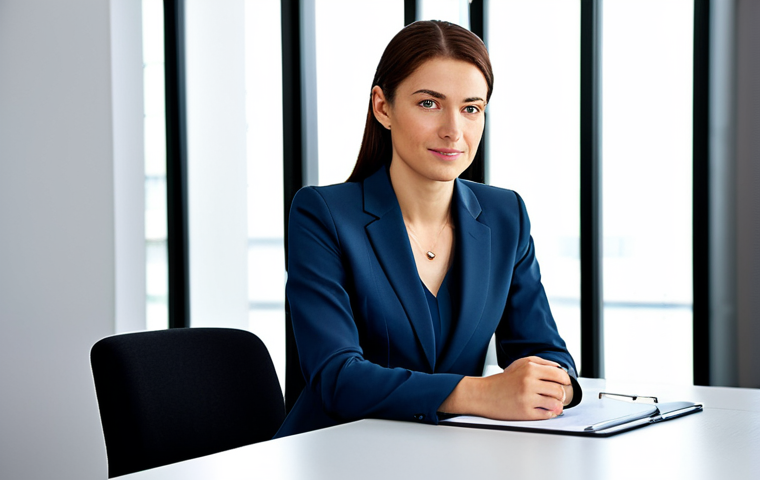 블로그 마케터 이직 성공 전략 - Businesswoman in Modern Office**

"A professional businesswoman in a modest business suit, sitting a...